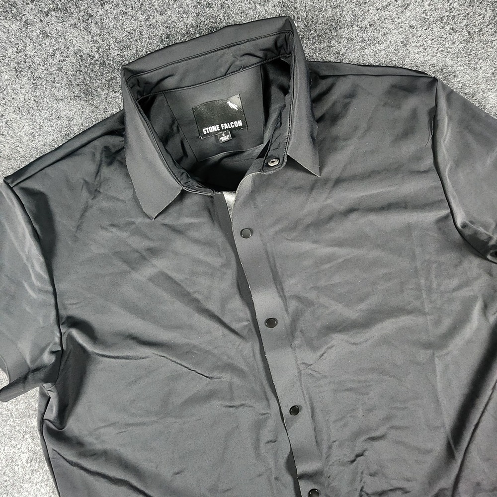 Stone Falcon Snap Front Button Up Shirt Mens Small Black Nylon Spandex Stretch